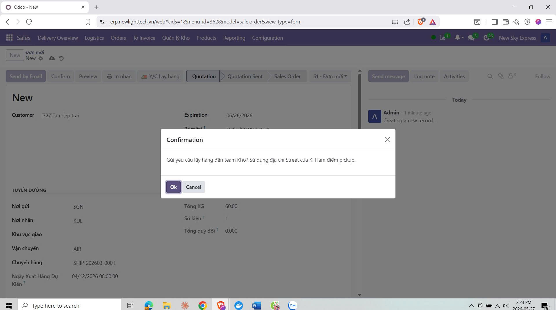 Confirmation dialog