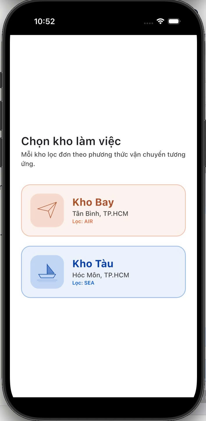 Chọn kho làm việc