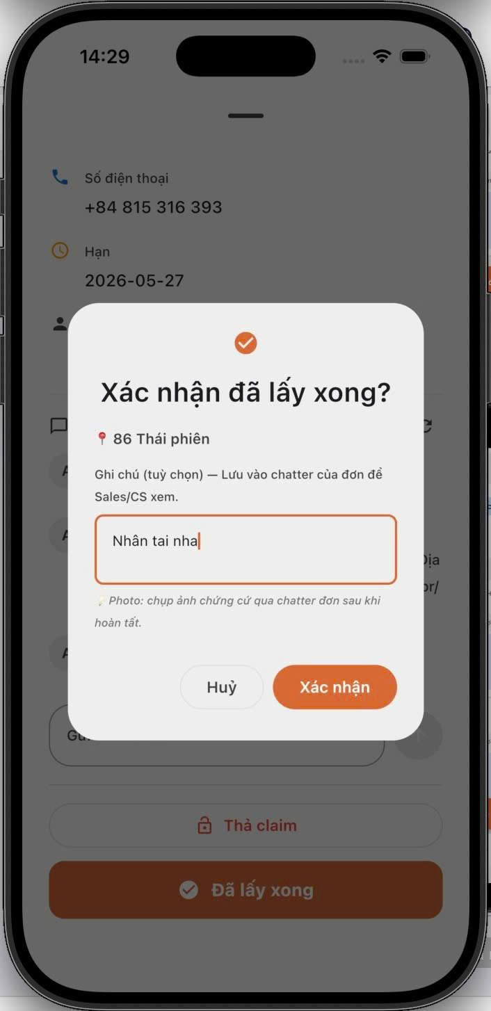 Xác nhận đã lấy xong
