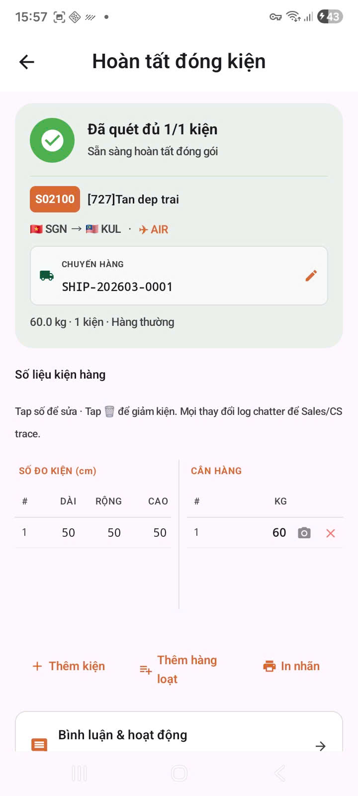 Dialog đã hoàn tất đóng kiện