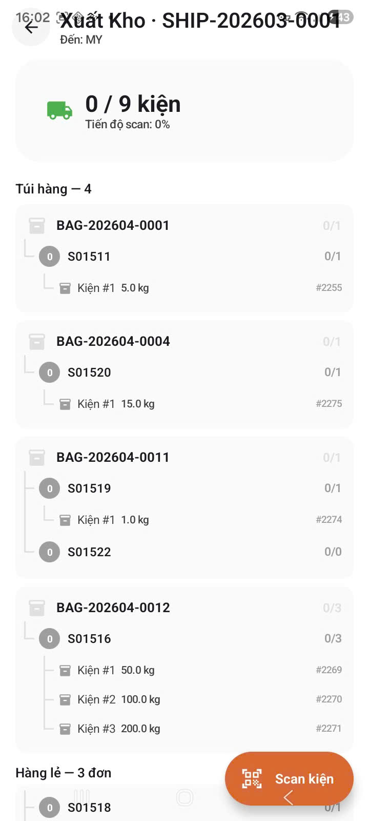 Xuất kho chuyến scan kiện