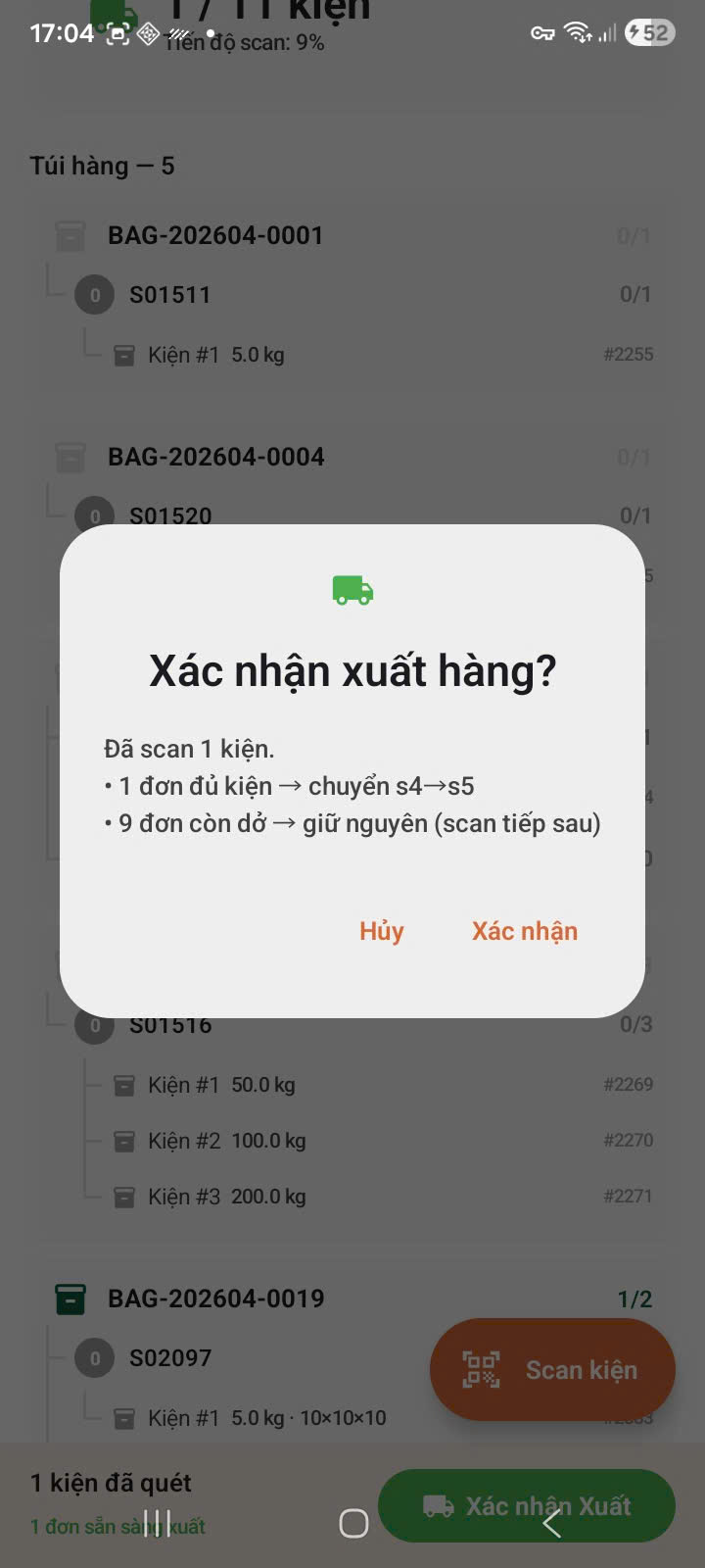 Dialog xác nhận xuất hàng s4 sang s5