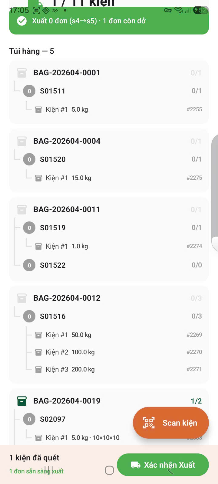Banner kết quả sau xác nhận xuất hàng