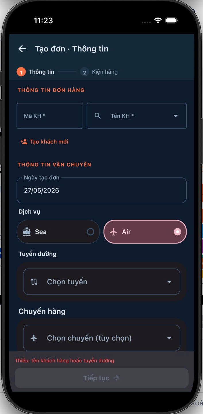 Tạo đơn step 1