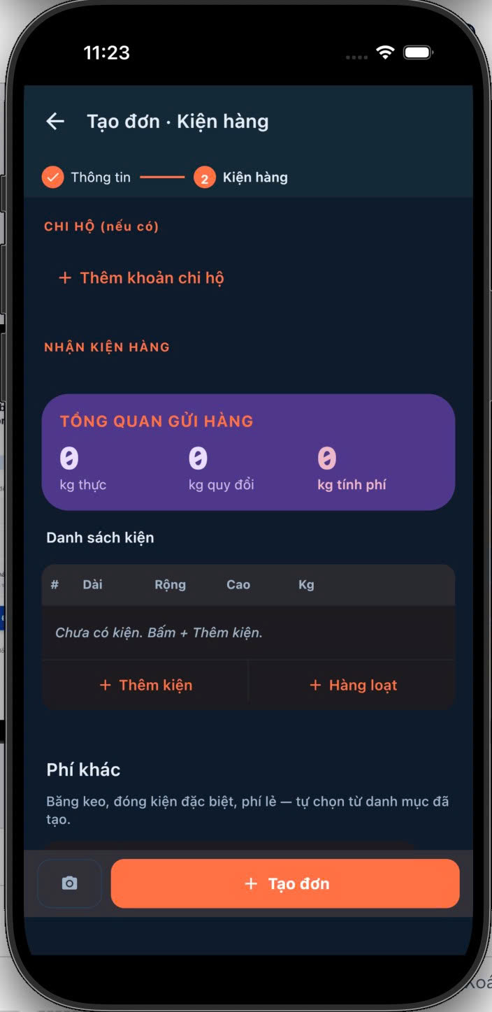Tạo đơn step 2