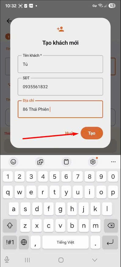 Dialog tạo khách mới