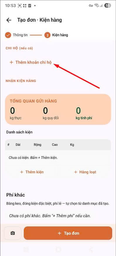 App — Bước 2 thêm khoản chi hộ