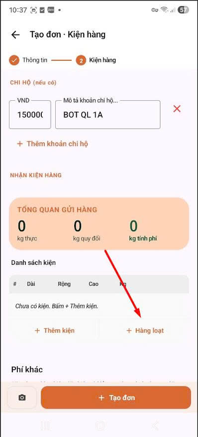 App — bấm Hàng loạt