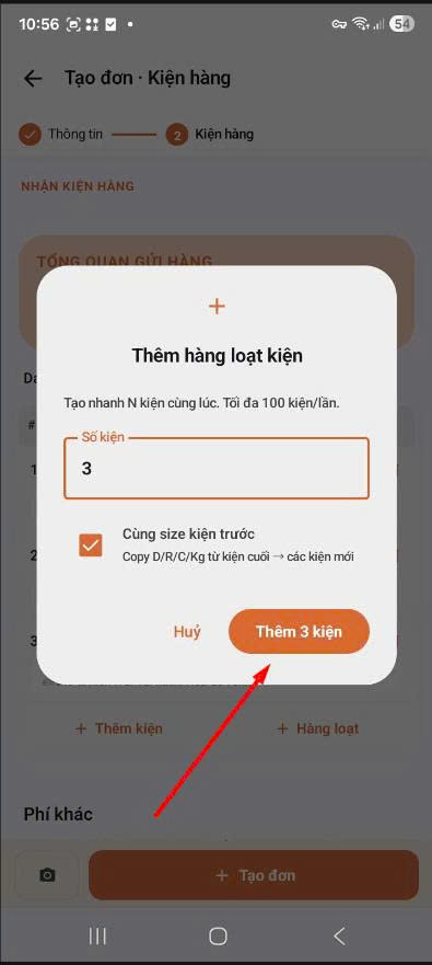App — dialog Thêm hàng loạt kiện