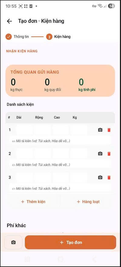 App — bảng kiện nhiều dòng