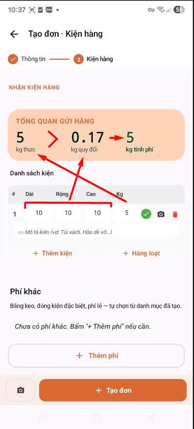 App — cách tính cân tính phí