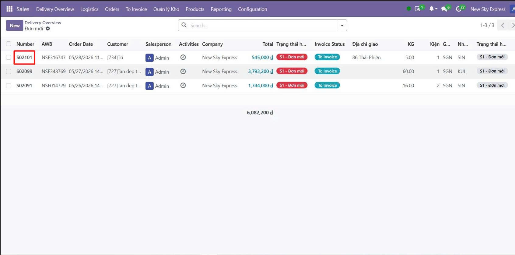 Odoo — Delivery Overview list