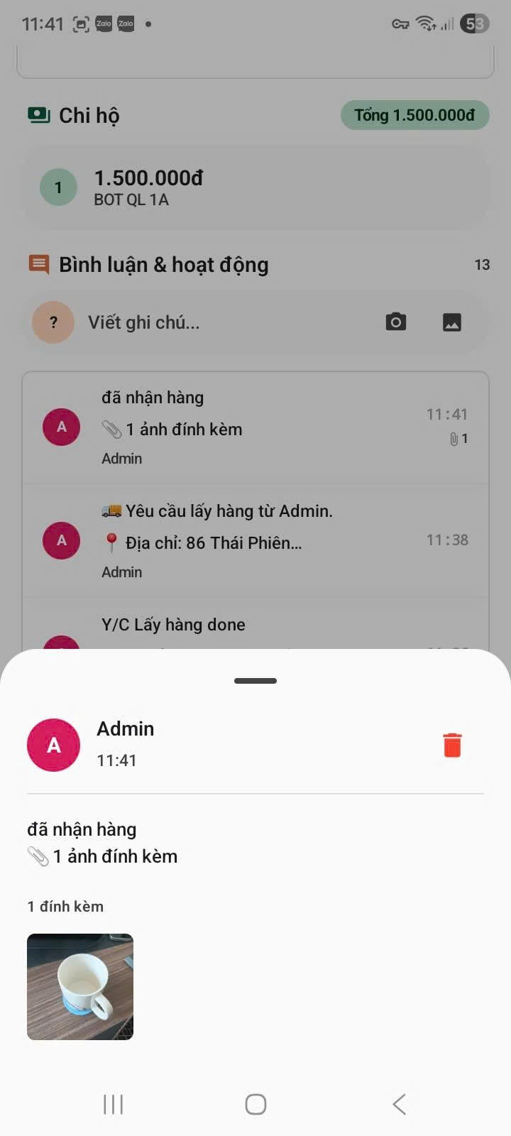 App — chatter 1 ảnh đính kèm