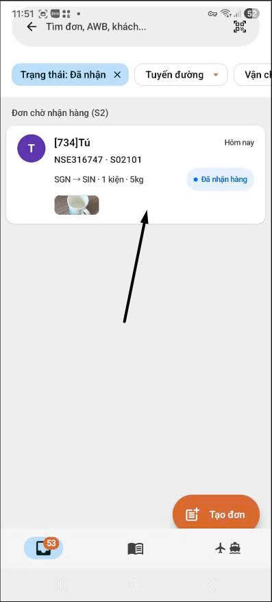 App — inbox Đơn chờ nhận hàng S2 + ảnh