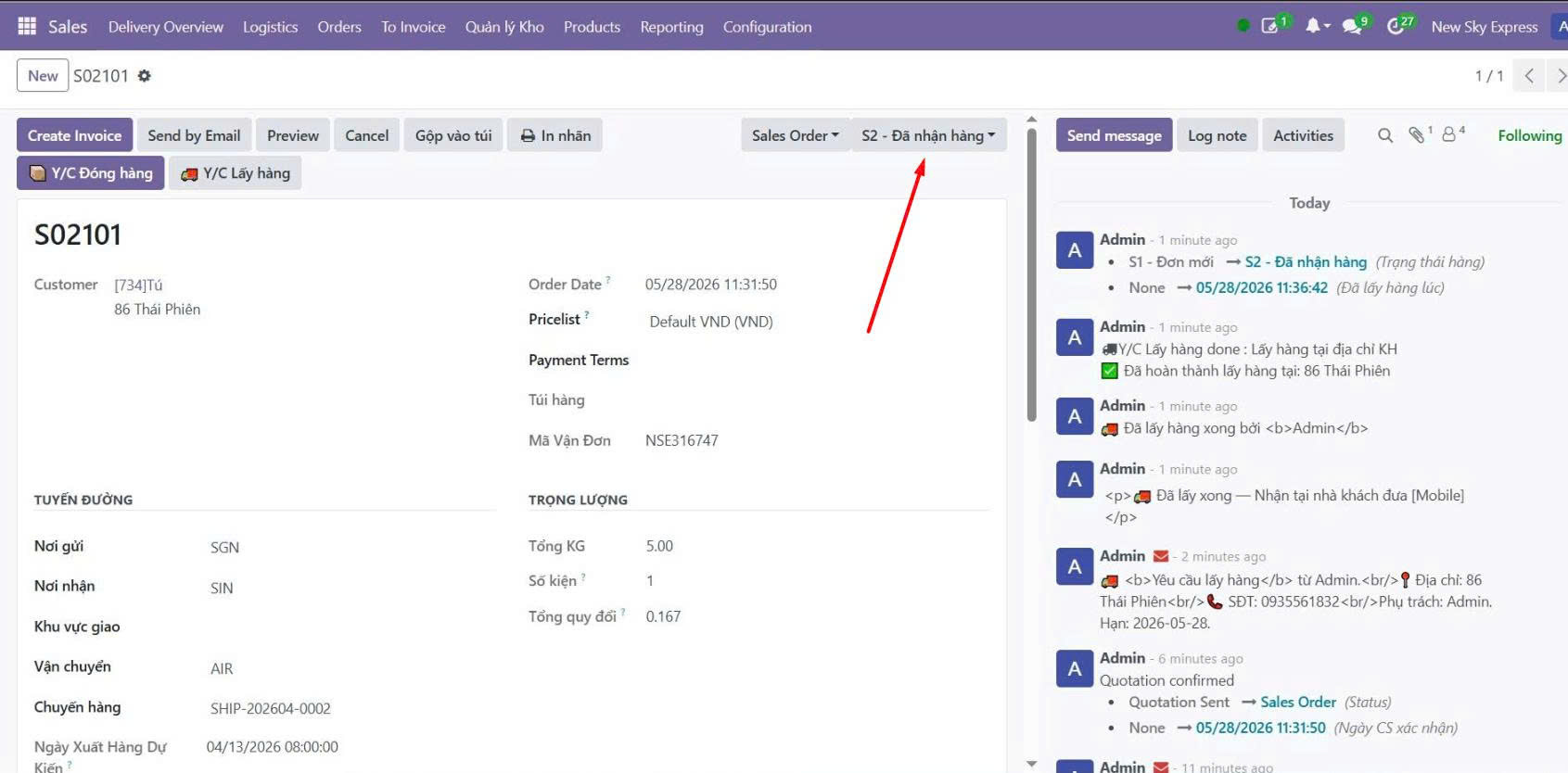Odoo — state S2 Đã nhận hàng