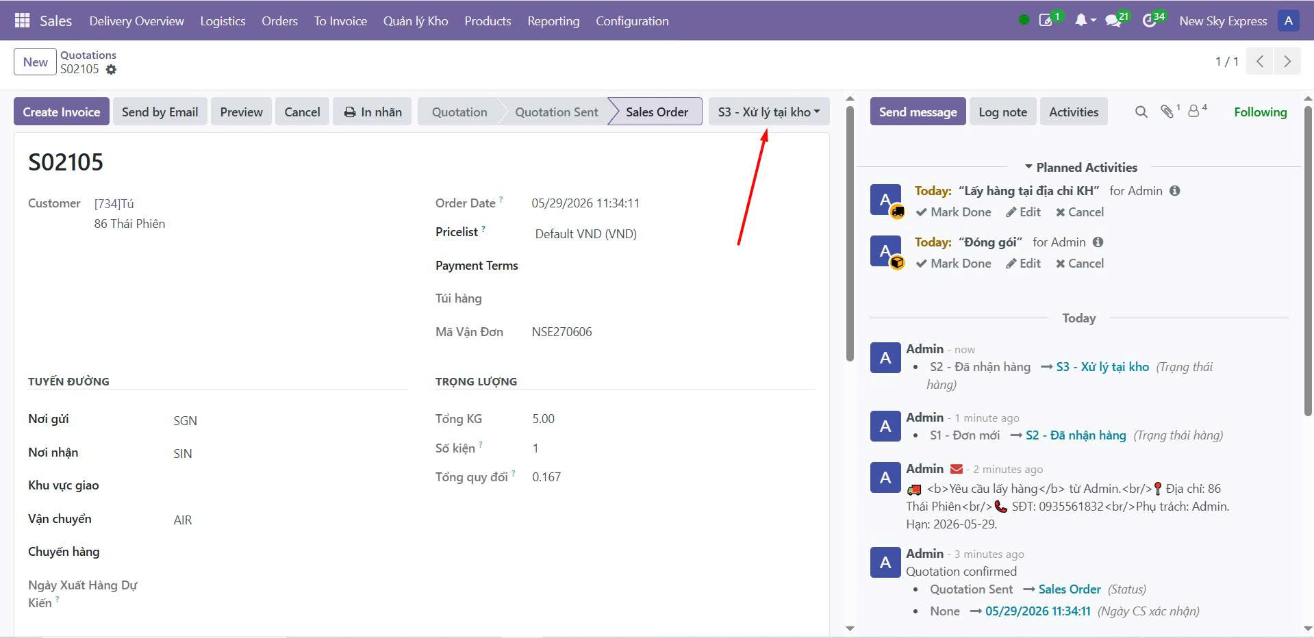 Odoo — state S3 Xử lý tại kho
