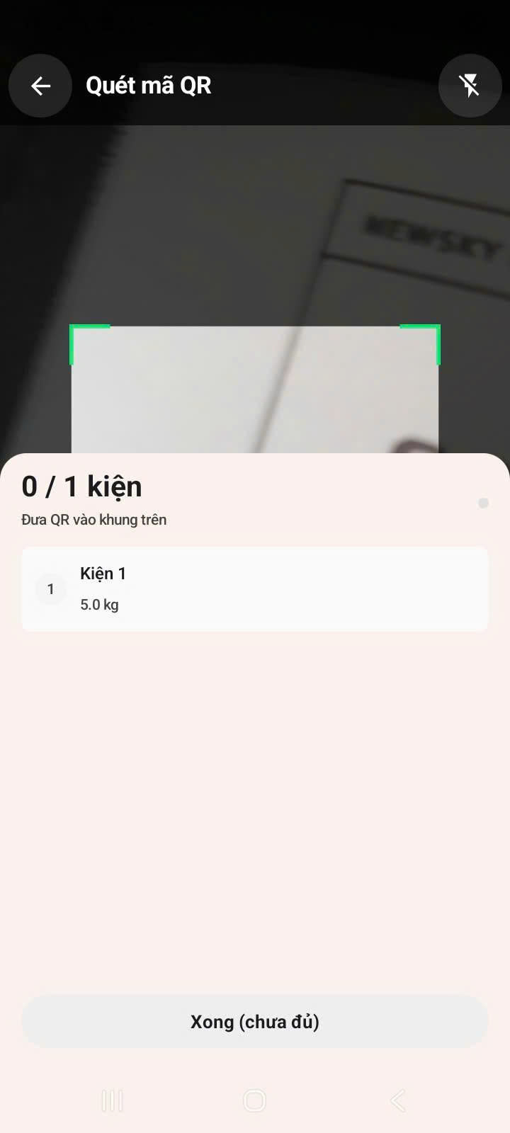 App — quét QR 0/1 kiện