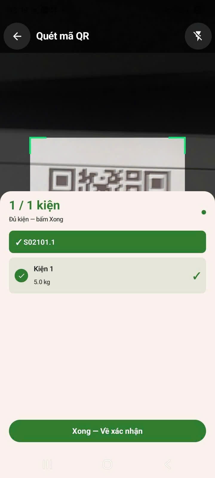 App — quét QR 1/1 đủ kiện