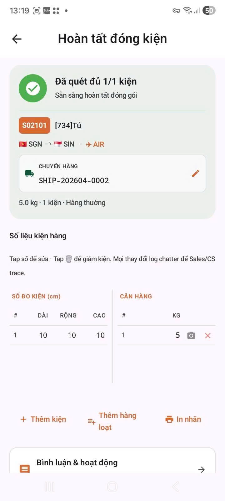 App — review hoàn tất đóng kiện