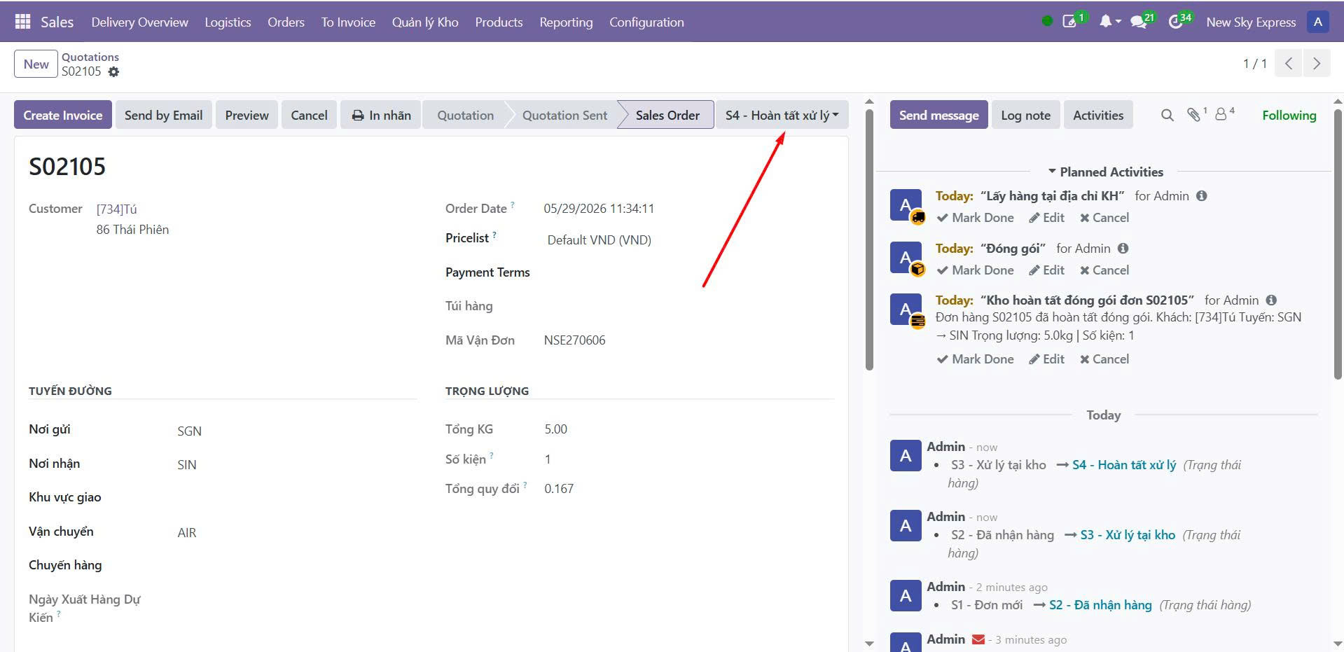 Odoo — state S4 Hoàn tất xử lý
