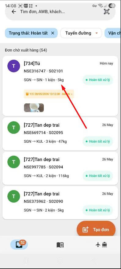 App — inbox Đơn chờ xuất hàng S4