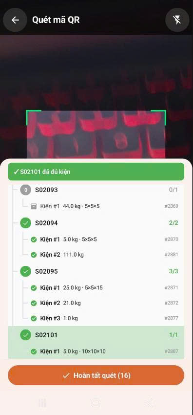App — camera quét kiện xuất kho