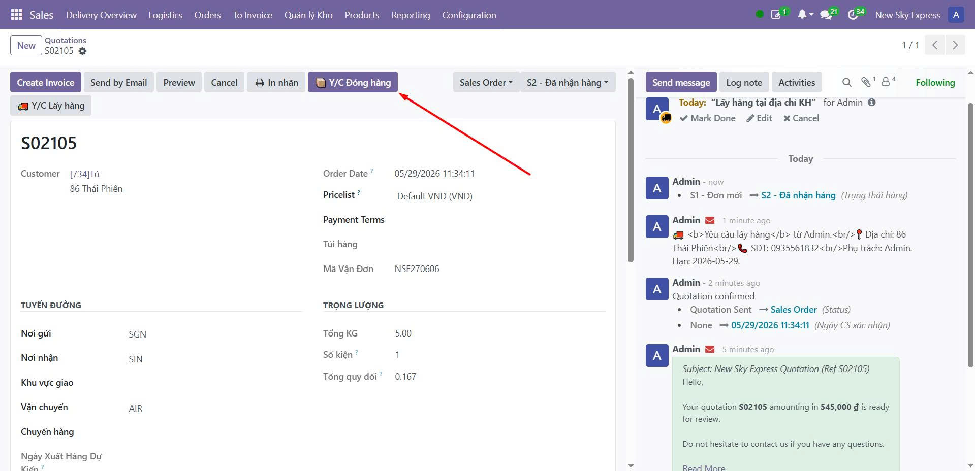 Odoo — state S5 Đã xuất kho
